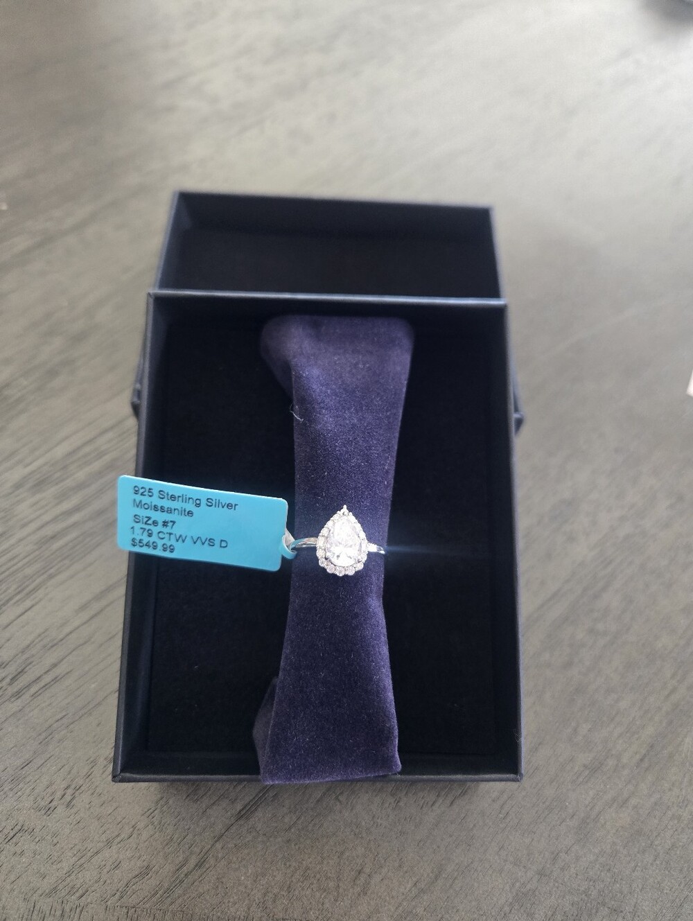 Sterling Silver Pear Halo Ring with Moissanite - White